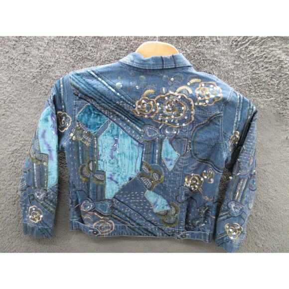 Chico's Design Embroidered Embellished Size 2 (Large) Boho Denim Jacket - Picture 14 of 16